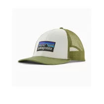 Patagonia P-6 Logo LoPro Trucker Hat - White w/Buckhorn Green